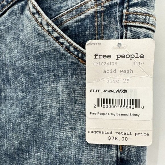Free People Acid Wash Riley Seamed Skinny Retro Y2K High Rise 29 Denim Jeans NWT - Picture 3 of 8
